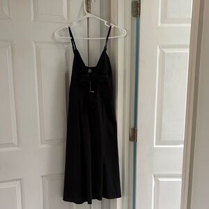 Wish Black Spaghetti-Strap Midi Dress with Front Bow Accent